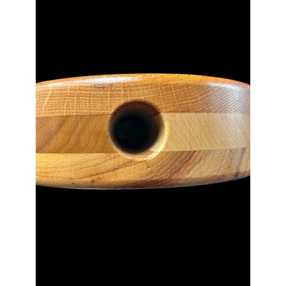 Bud Vase Flat Circle Hardwood Oak Butcher-block 1970s Large 8" Diameter MCM - Picture 8 of 9